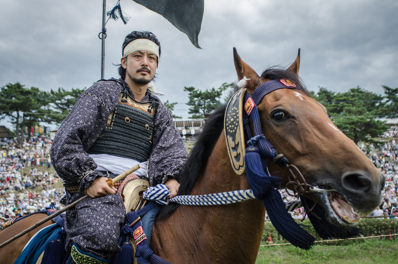 A Samurai warrior at the  Soma Nomaoi horse festival held near the Fukushima Exclusion Zone in Japan